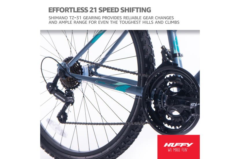 Stone Mountain Ladies 26 Inch Wheel Hardtail Mountain Bike Front Suspension 21 Speed Adults, Grey & Teal